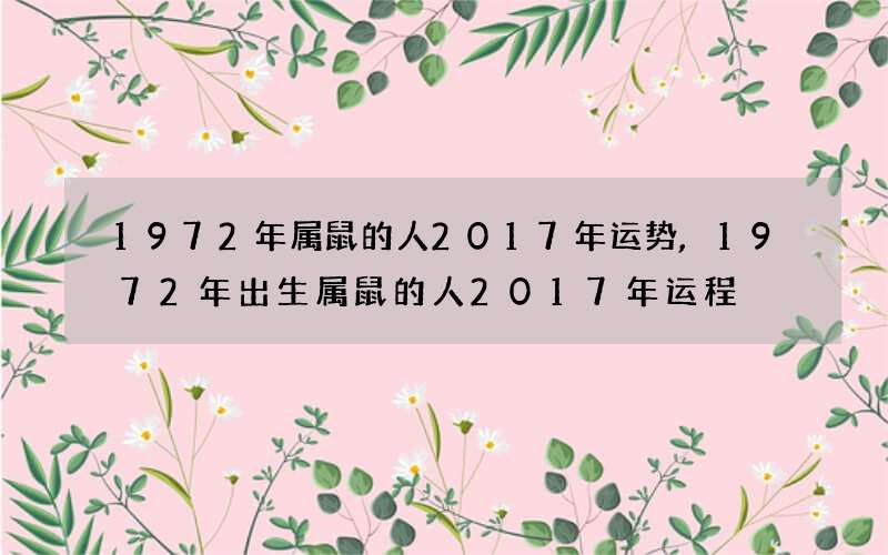 1972年属鼠的人2017年运势,1972年出生属鼠的人2017年运程