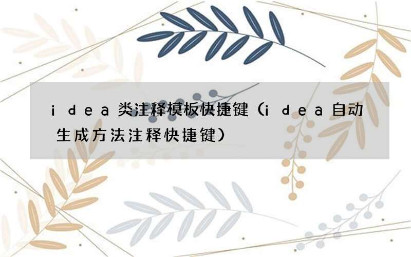 idea自动生成方法注释快捷键 idea类注释模板快捷键
