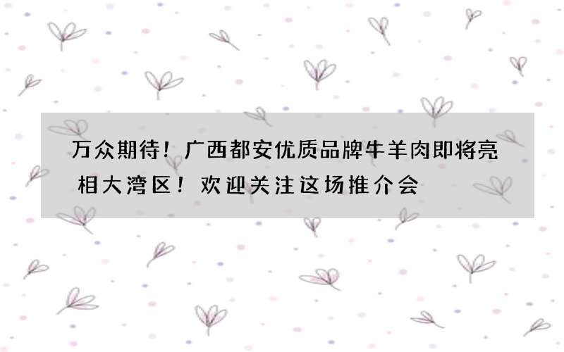 万众期待！广西都安优质品牌牛羊肉即将亮相大湾区！欢迎关注这场推介会