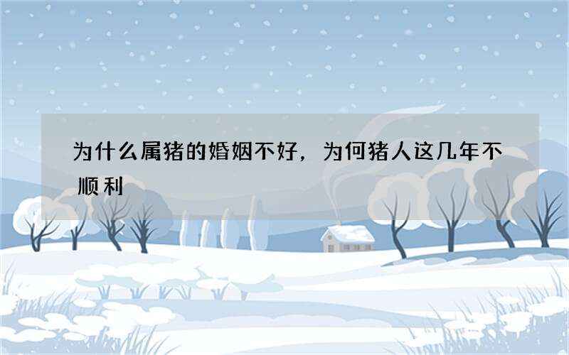 为什么属猪的婚姻不好，为何猪人这几年不顺利