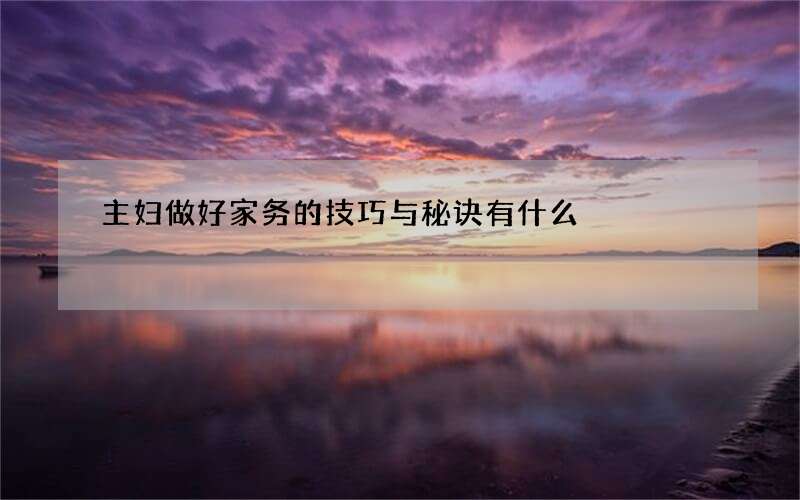 主妇做好家务的技巧与秘诀有什么