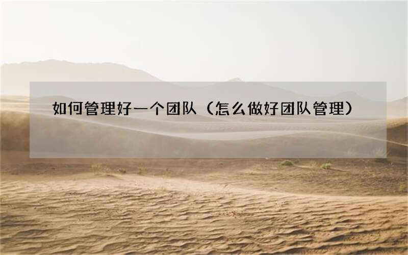 怎么做好团队管理 如何管理好一个团队