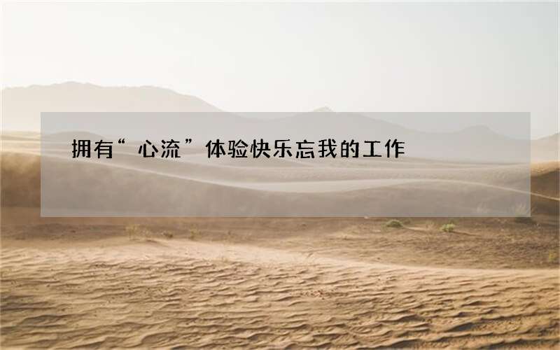 拥有“心流”体验快乐忘我的工作