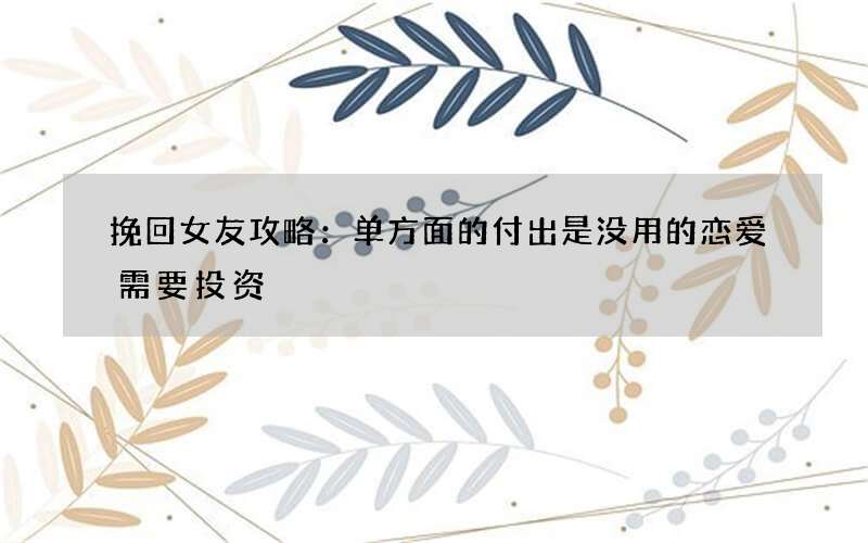 挽回女友攻略：单方面的付出是没用的 恋爱需要投资