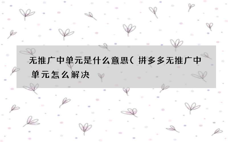 拼多多无推广中单元怎么解决 无推广中单元是什么意思