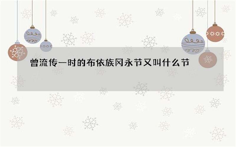 曾流传一时的布依族冈永节又叫什么节