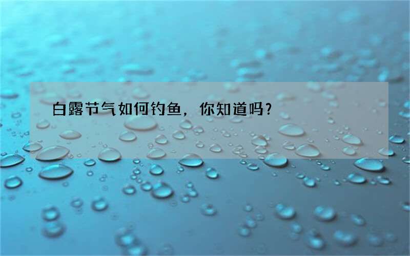 白露节气如何钓鱼，你知道吗？